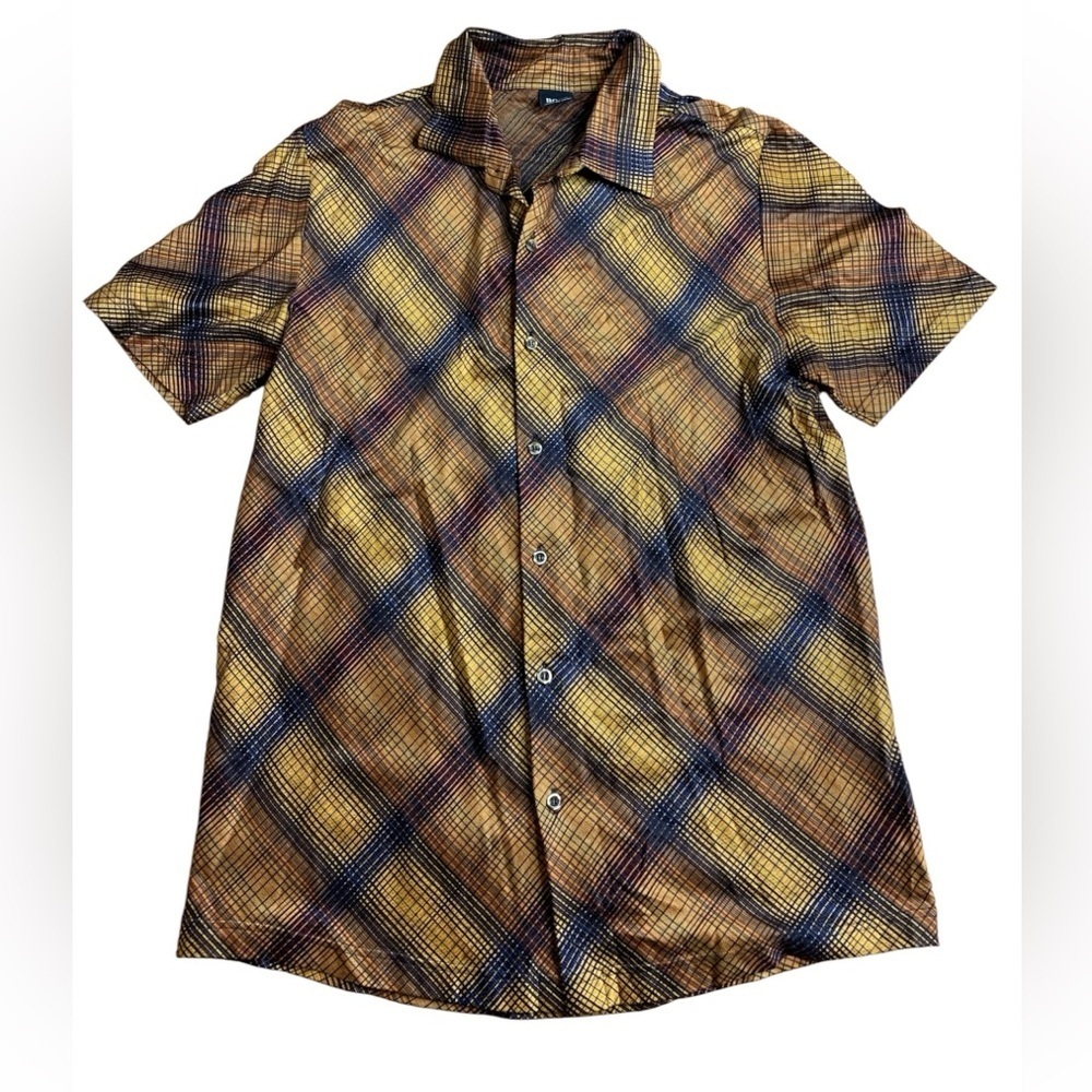 Vintage BOSS Hugo Boss Mercerized Cotton Plaid Button Down Shirt - Size L